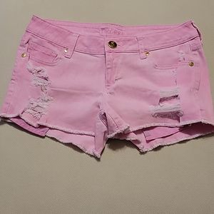Decree Pink Ripped Jean Shorts w/ Gold buttons
